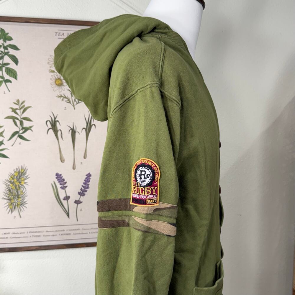 Vintage Y2k Hooded Sweatshirt Cardigan Jacket Camo Lined Utility Grunge Rugby XL - Picture 3 of 8